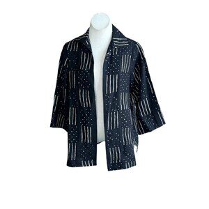 Connie Roberson Black and White Linen Open Drape Casual Lightweight Jacket